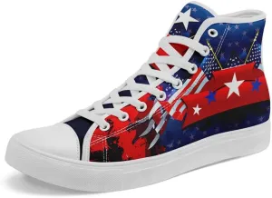 Women's USA Flag Sneaker Fashion Men's Patriotic Canvas High Top Casual Shoes Unisex Breathable Trendy College Preppy Shoes
