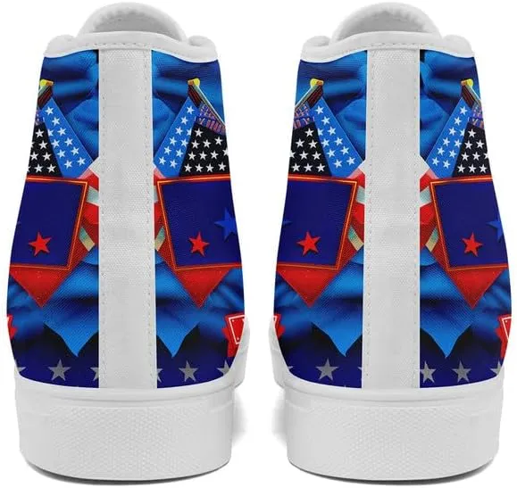 Women's USA Flag Sneaker Fashion Men's Patriotic Canvas High Top Casual Shoes Unisex Breathable Trendy College Preppy Shoes