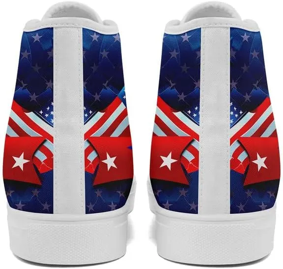 Women's USA Flag Sneaker Fashion Men's Patriotic Canvas High Top Casual Shoes Unisex Breathable Trendy College Preppy Shoes