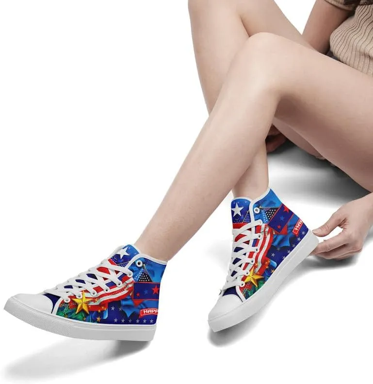 Women's USA Flag Sneaker Fashion Men's Patriotic Canvas High Top Casual Shoes Unisex Breathable Trendy College Preppy Shoes