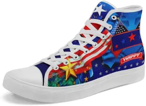 Women's USA Flag Sneaker Fashion Men's Patriotic Canvas High Top Casual Shoes Unisex Breathable Trendy College Preppy Shoes