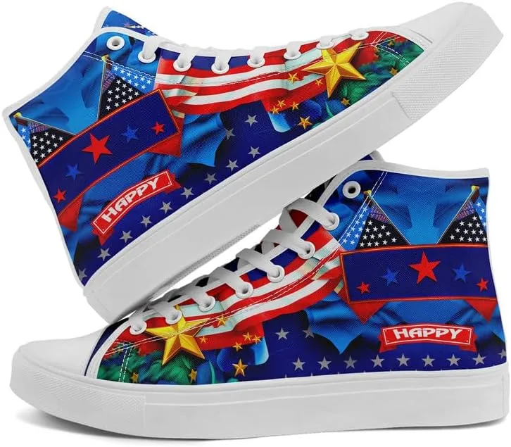 Women's USA Flag Sneaker Fashion Men's Patriotic Canvas High Top Casual Shoes Unisex Breathable Trendy College Preppy Shoes