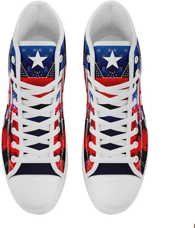 Women's USA Flag Sneaker Fashion Men's Patriotic Canvas High Top Casual Shoes Unisex Breathable Trendy College Preppy Shoes