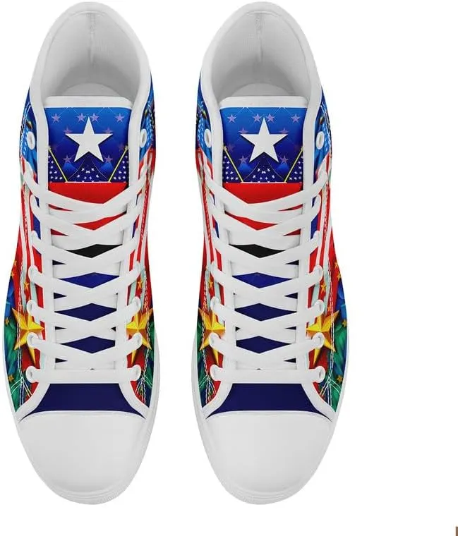 Women's USA Flag Sneaker Fashion Men's Patriotic Canvas High Top Casual Shoes Unisex Breathable Trendy College Preppy Shoes