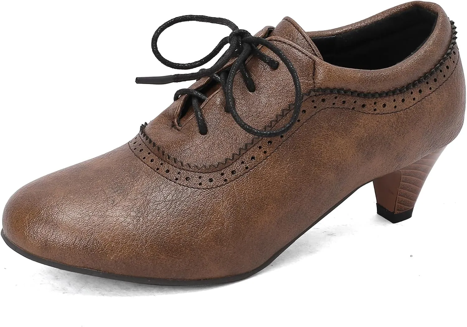 Women's Vintage Wingtip Oxfords Lace Up Low Heel Brogue for Women