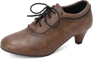 Women's Vintage Wingtip Oxfords Lace Up Low Heel Brogue for Women
