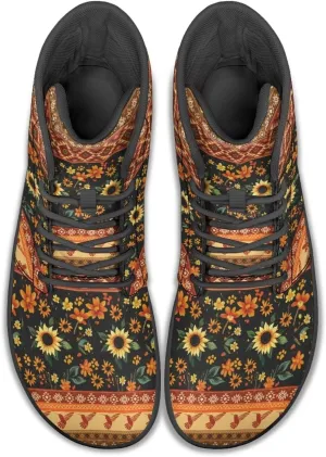 Women's Wide Toe Barefoot Shoes Ankle Boots with Zero Drop Sole Anti Slip High-Top PU Leather Sneakers