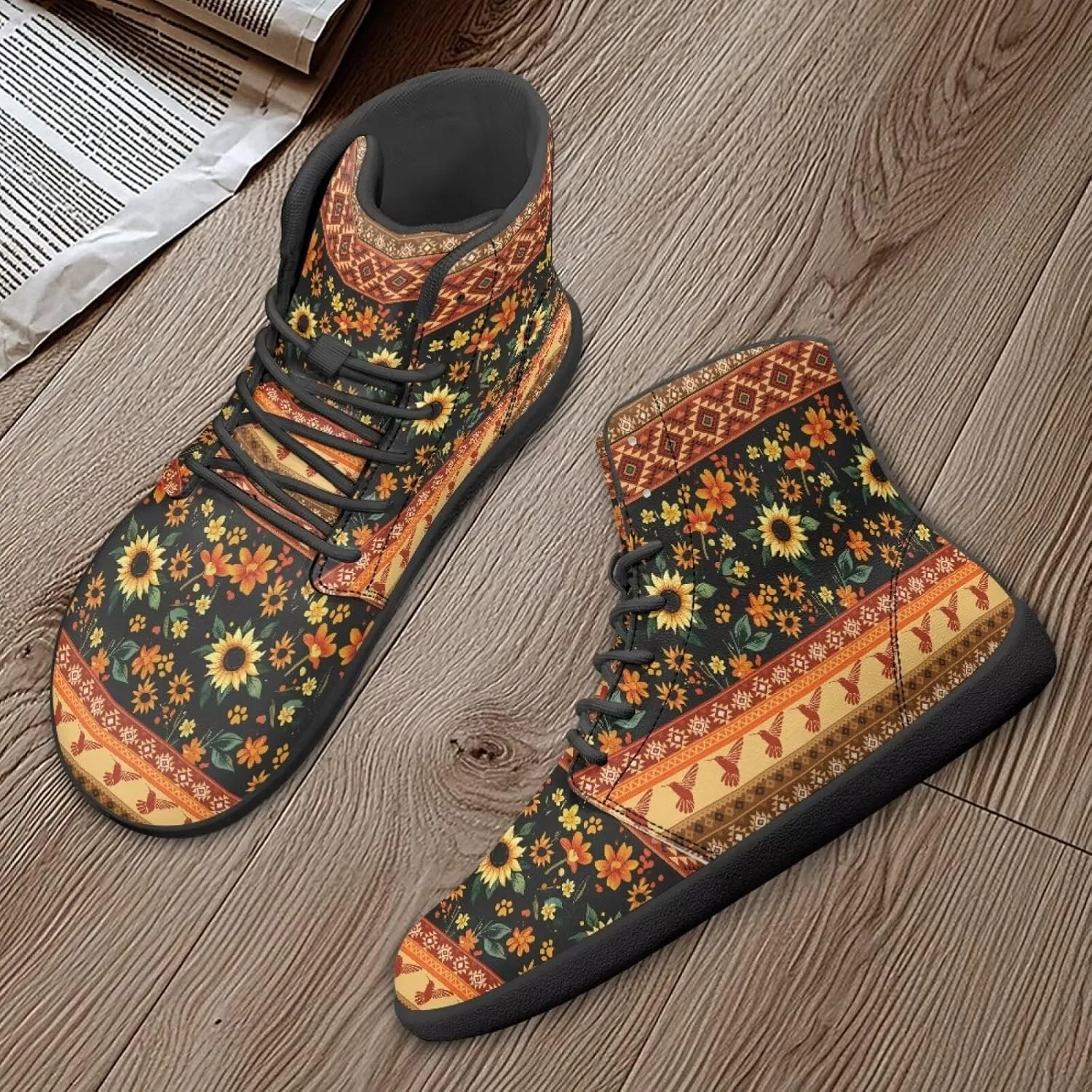 Women's Wide Toe Barefoot Shoes Ankle Boots with Zero Drop Sole Anti Slip High-Top PU Leather Sneakers