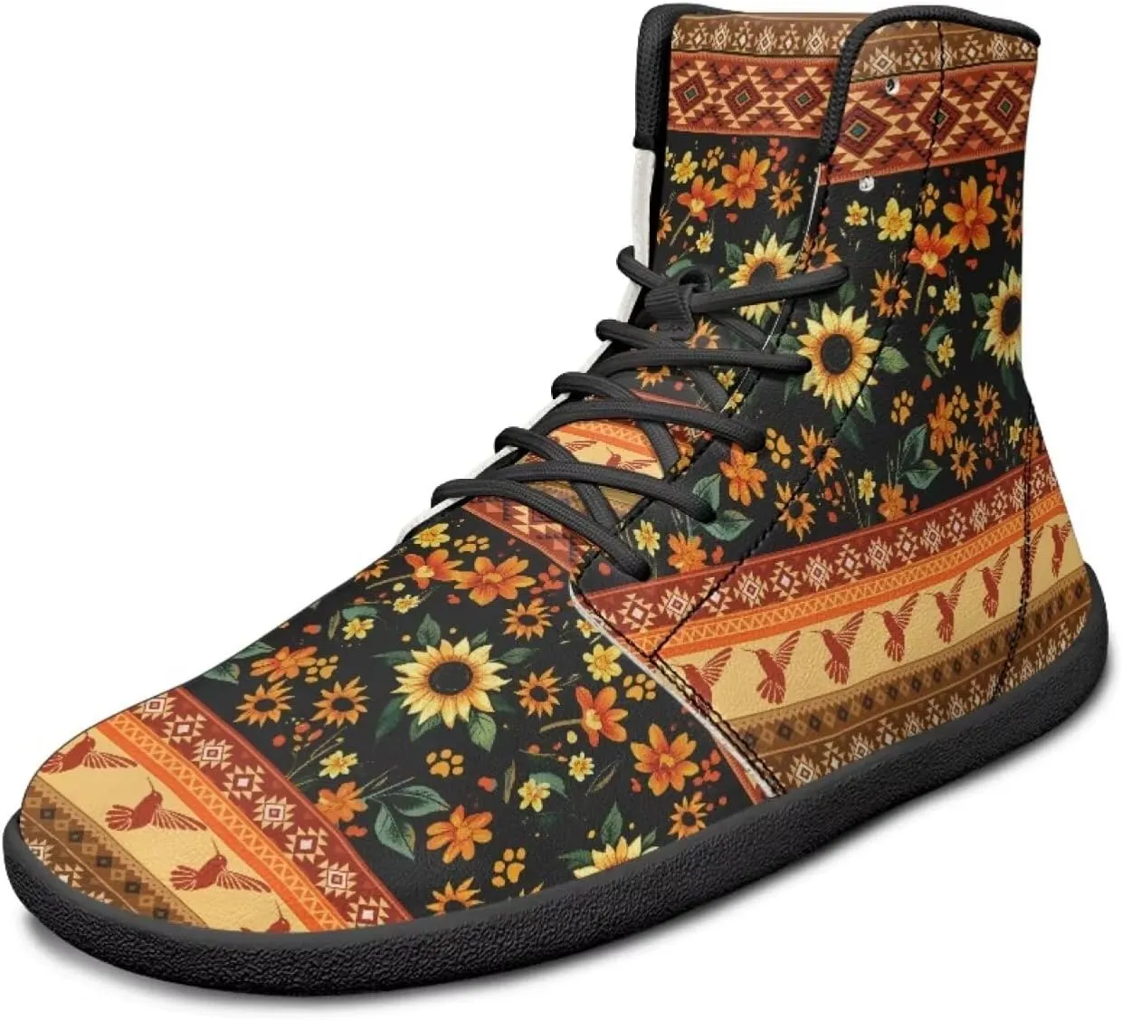 Women's Wide Toe Barefoot Shoes Ankle Boots with Zero Drop Sole Anti Slip High-Top PU Leather Sneakers