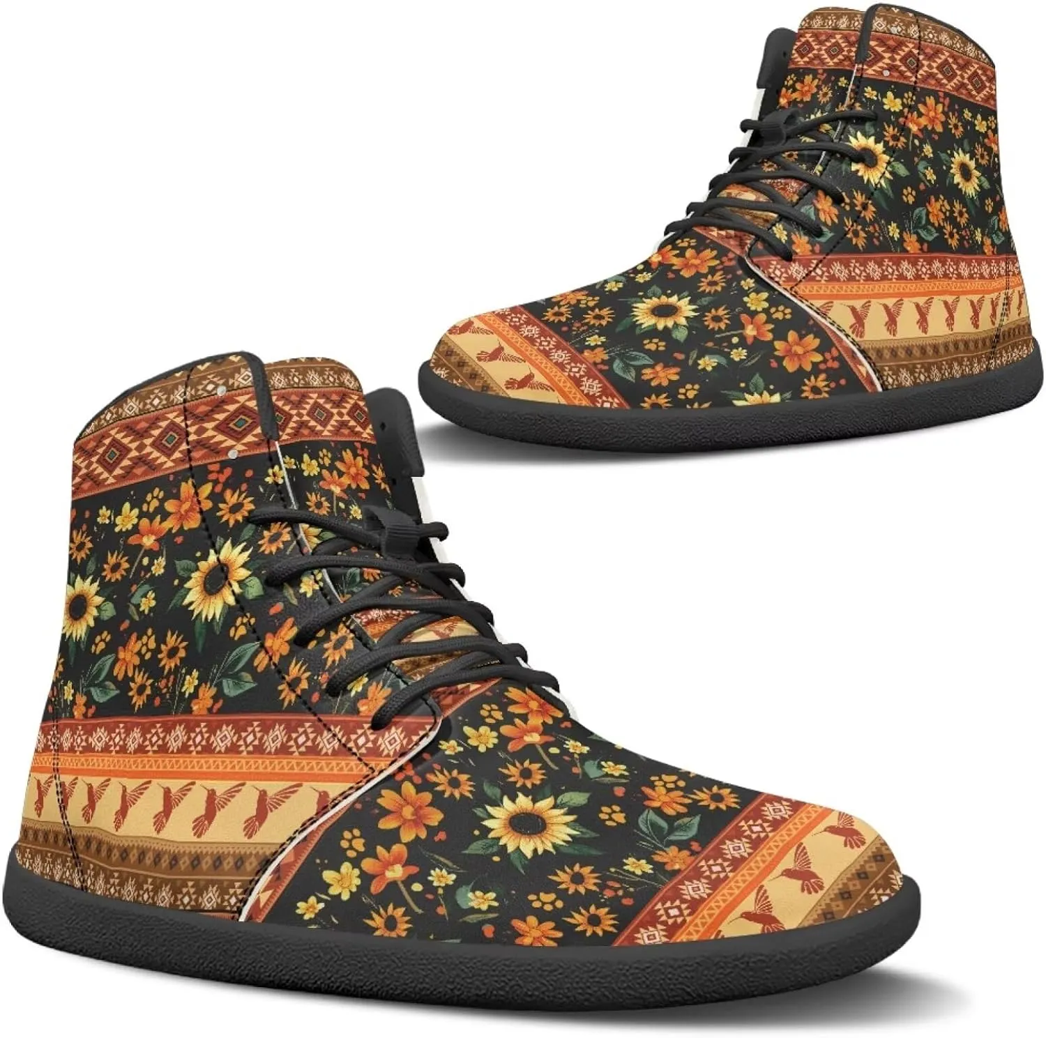 Women's Wide Toe Barefoot Shoes Ankle Boots with Zero Drop Sole Anti Slip High-Top PU Leather Sneakers