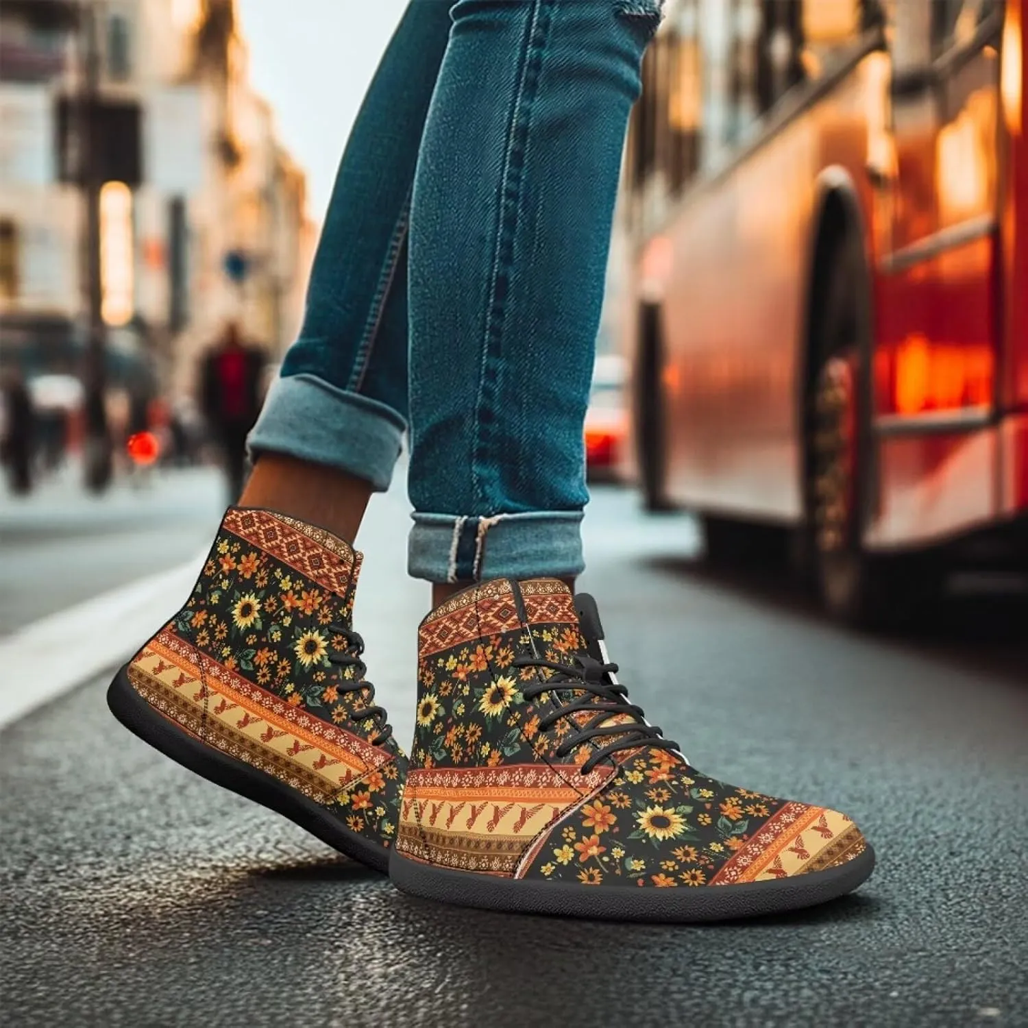 Women's Wide Toe Barefoot Shoes Ankle Boots with Zero Drop Sole Anti Slip High-Top PU Leather Sneakers