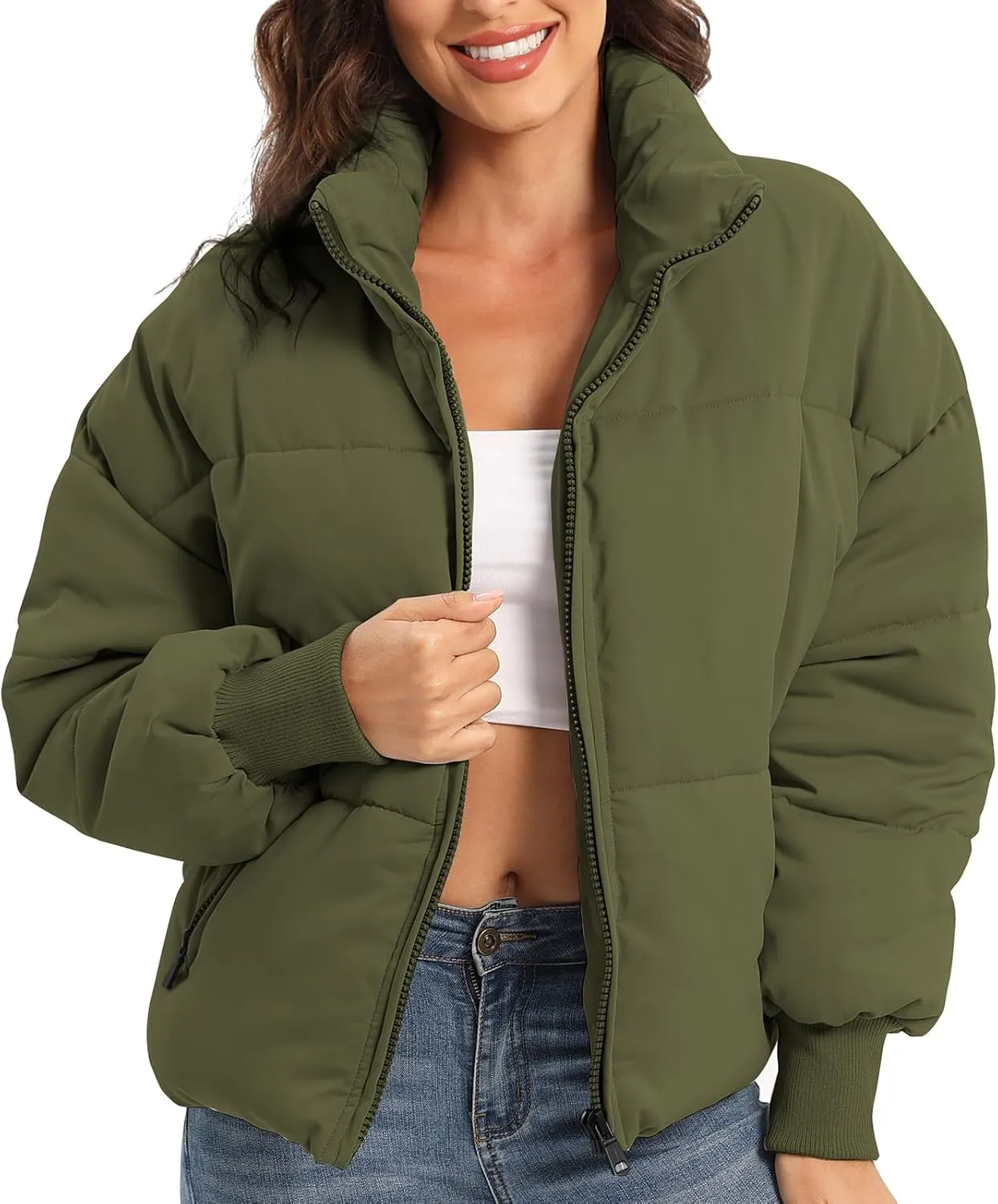 Women’s Winter Baggy Zip Puffer jackets Short Down Jacket Coat
