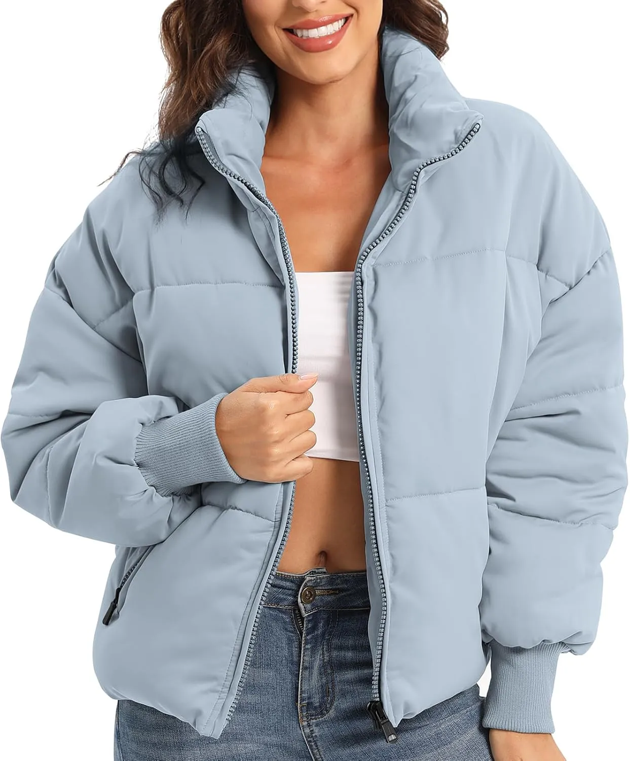 Women’s Winter Baggy Zip Puffer jackets Short Down Jacket Coat