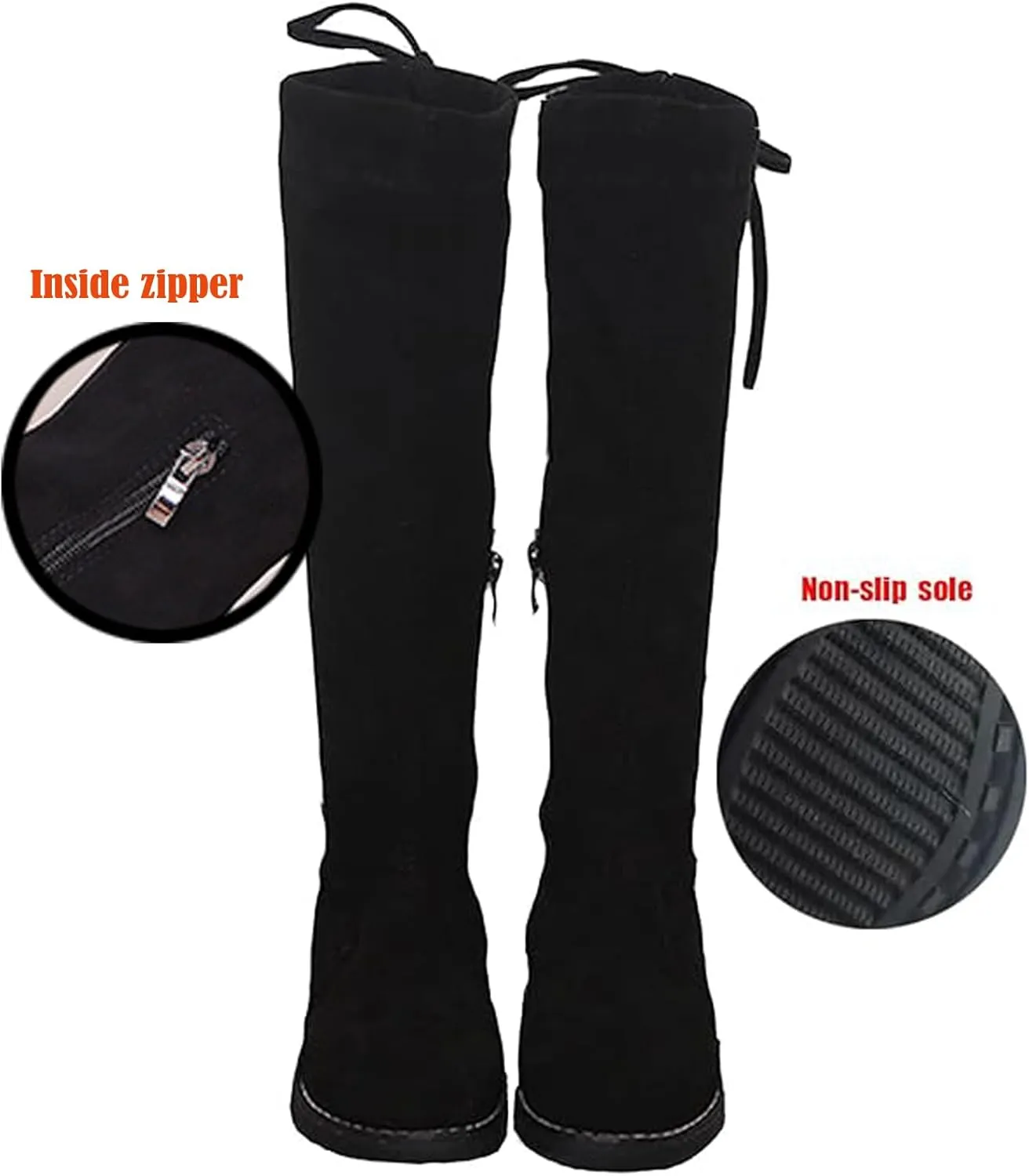 WUIWUIYU Girls Knee High Boots Ties Zipper String Suede Over Knee Long Boots Round Toe Lovely Princess Shoes