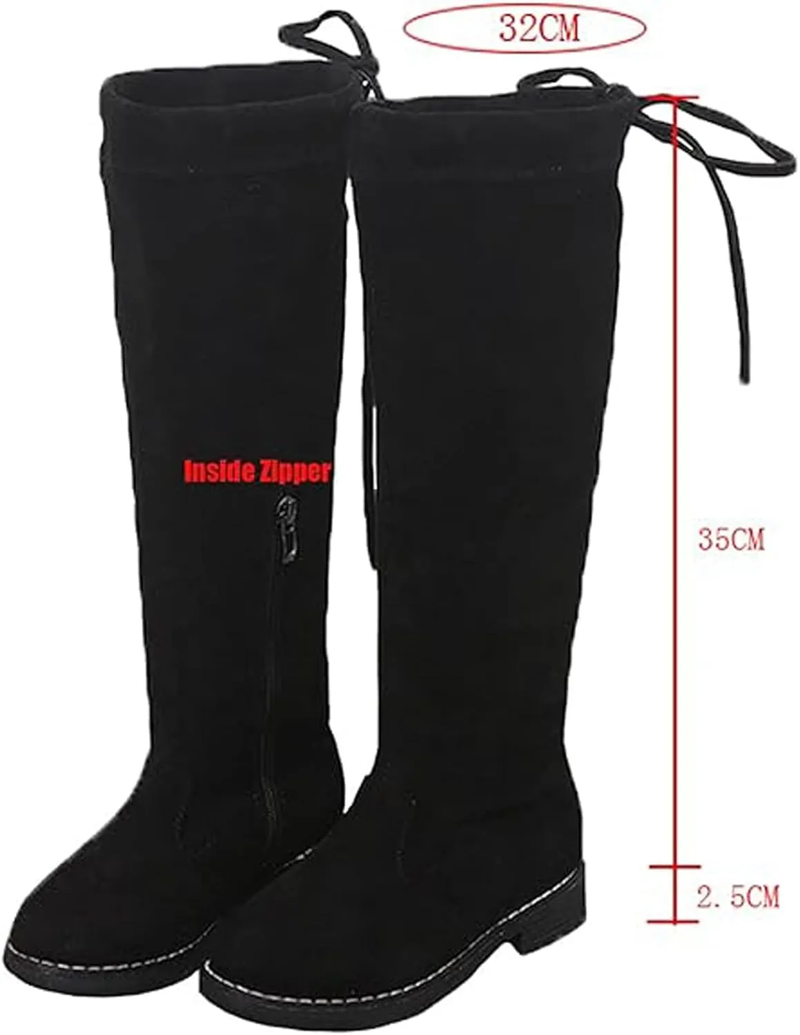 WUIWUIYU Girls Knee High Boots Ties Zipper String Suede Over Knee Long Boots Round Toe Lovely Princess Shoes