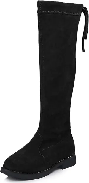 WUIWUIYU Girls Knee High Boots Ties Zipper String Suede Over Knee Long Boots Round Toe Lovely Princess Shoes
