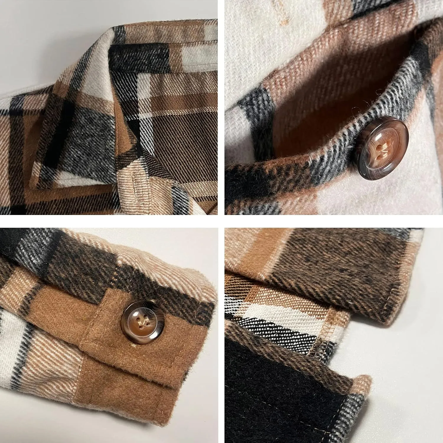 Xaspee Womens Long Plaid Shacket Jacket Casual Fashion Lapel Button Down Long Sleeve Long Plaid Coat with Pockets