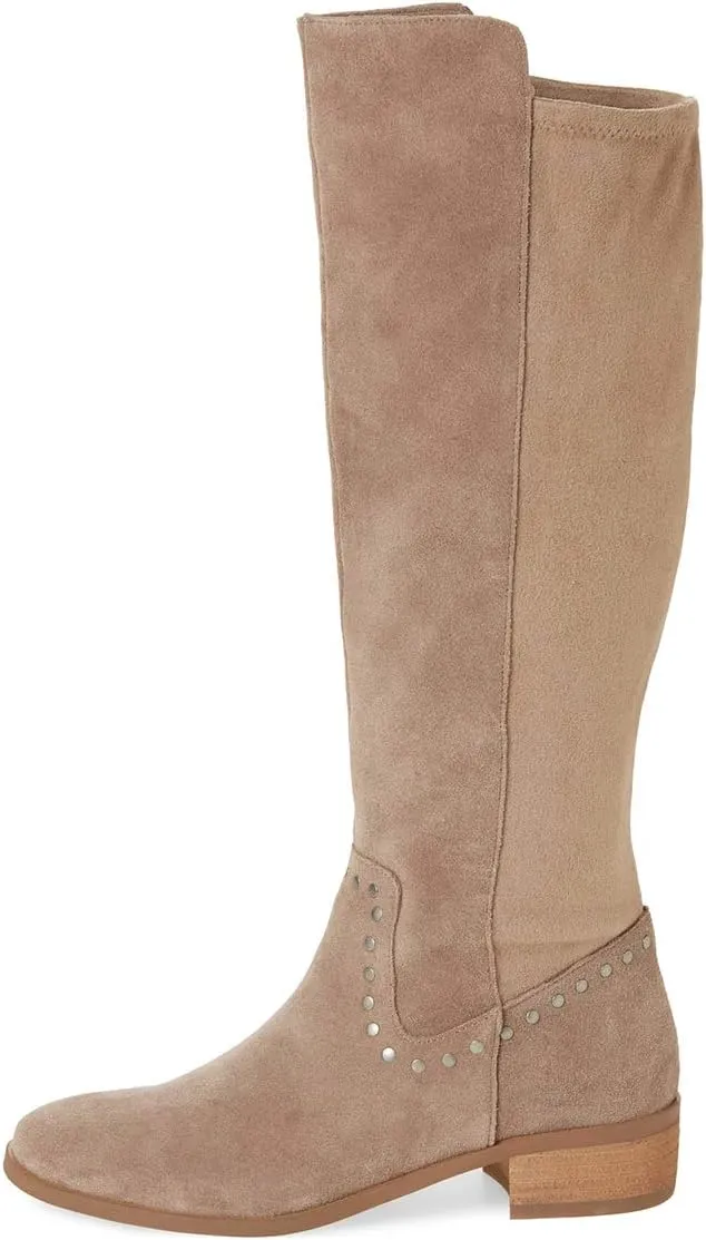 XYD Knee High Boots Rivets Studded Mid Chunky Block Heels Side Zip Round Toe Comfy Warm Trendy Shoes for Women