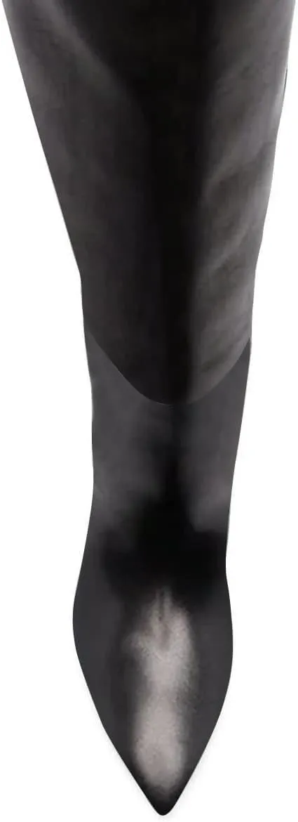 XYD Sassy Cone Mid Heels Thigh High Boots for Women Over The Knee Stretchy Pointed Toe Stylish Baggy Winter Warm Dress Long Booties Shoes