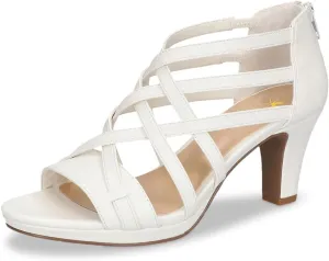 XYD Women Ballroom Strappy Sandals Round Open Toe Block Low Heel Pumps Back Zip Dance Party Dress Shoes