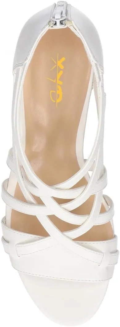 XYD Women Ballroom Strappy Sandals Round Open Toe Block Low Heel Pumps Back Zip Dance Party Dress Shoes