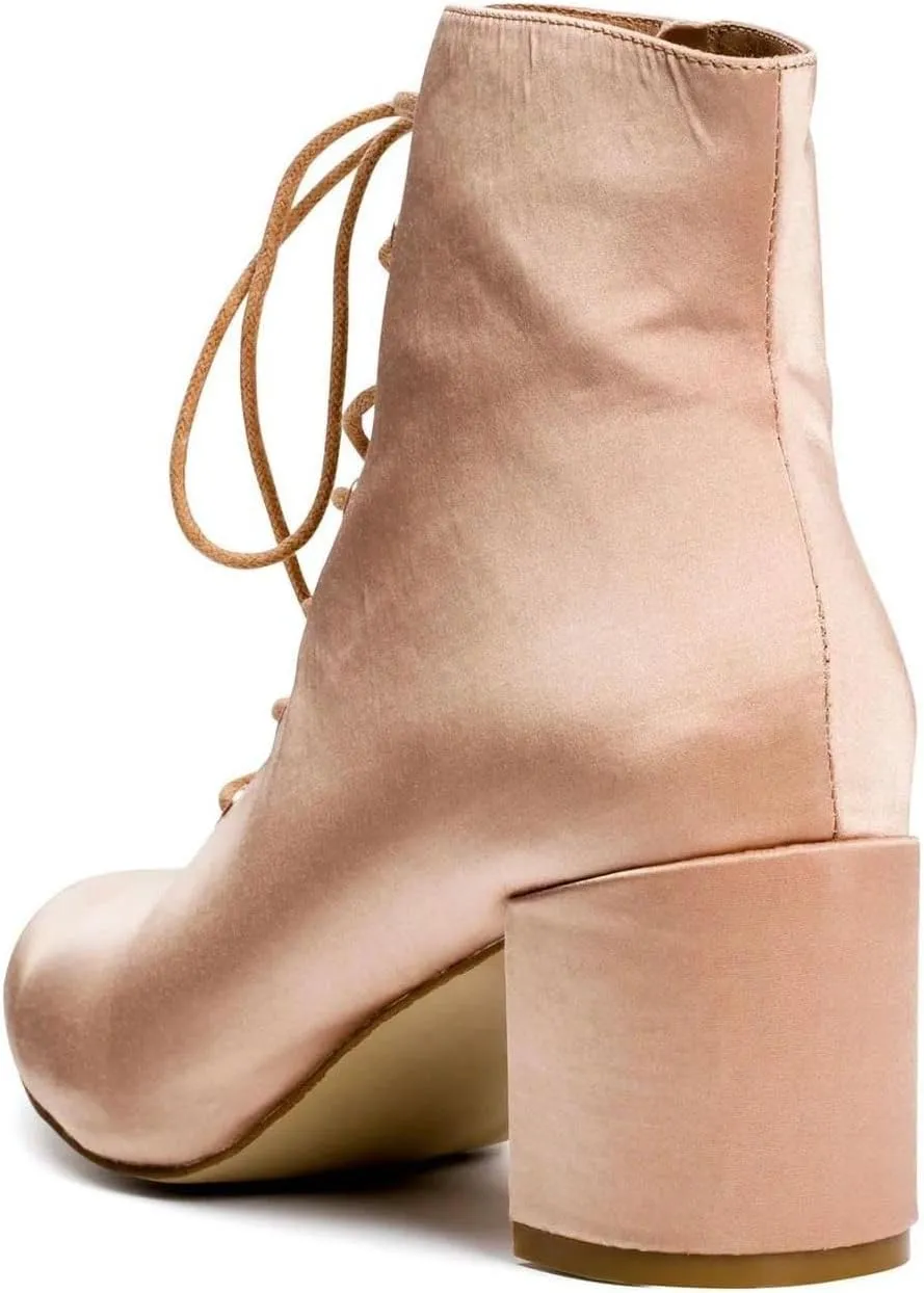 XYD Women Brides Almond Toe Ankle Boots Block Chuny Low Heel Lace-up Side Zip Elegant Booties Shoes for Wedding