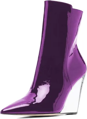XYD Women Chic High Crystal Wedge Heel Ankle Boots Side Zip Closed Pointed Toe Short Bootie Winter Fall Outdoor Dress Shoes