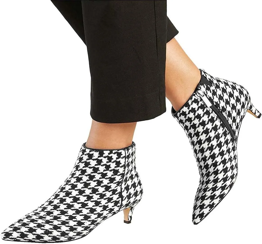XYD Women Chic Low Kitten Heel Ankle Boots Pointed Closed Toe Side Zipper Prom Glitter Party Fashion Short Bootie Shoes