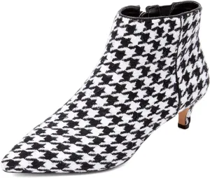 XYD Women Chic Low Kitten Heel Ankle Boots Pointed Closed Toe Side Zipper Prom Glitter Party Fashion Short Bootie Shoes