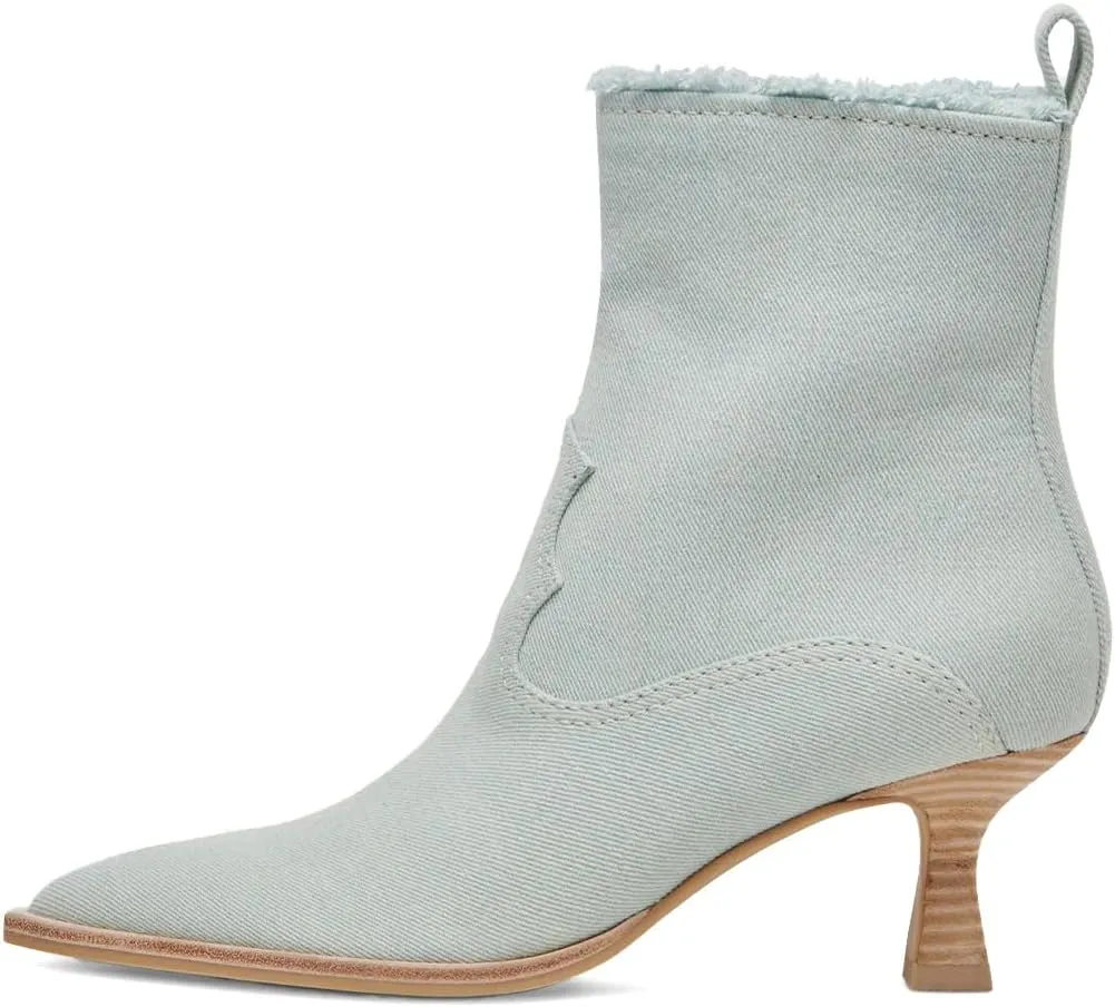 XYD Women Denim Boots Pointed Toe Side Zipper Ankle Booties Kitten Low Heels Dress Casual Party Shoes