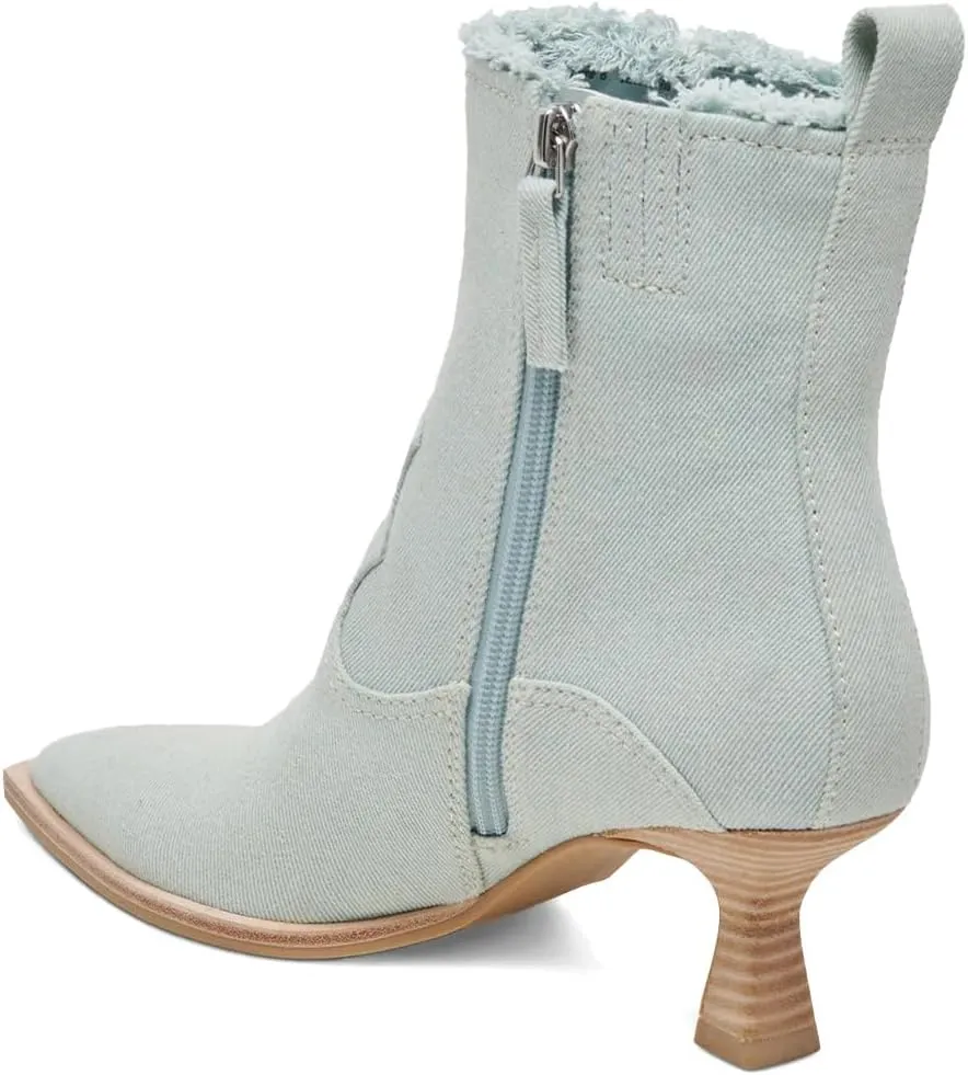 XYD Women Denim Boots Pointed Toe Side Zipper Ankle Booties Kitten Low Heels Dress Casual Party Shoes