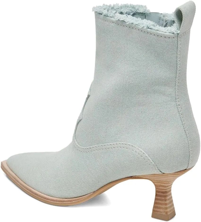 XYD Women Denim Boots Pointed Toe Side Zipper Ankle Booties Kitten Low Heels Dress Casual Party Shoes