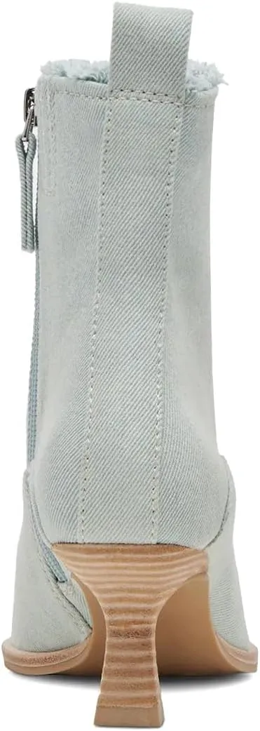 XYD Women Denim Boots Pointed Toe Side Zipper Ankle Booties Kitten Low Heels Dress Casual Party Shoes