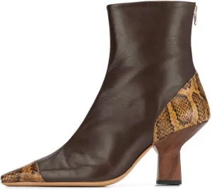 XYD Women Fashion Cap Toe Ankle Booties Square Toe Mid Heel Short Boots Snakeskin Patchwork Back Zipper Dress Shoes