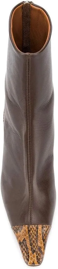 XYD Women Fashion Cap Toe Ankle Booties Square Toe Mid Heel Short Boots Snakeskin Patchwork Back Zipper Dress Shoes