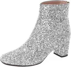 XYD Women Glitter Low Block Heel Ankle Boots Round Toe Festival Party Booties Shoes with Zip