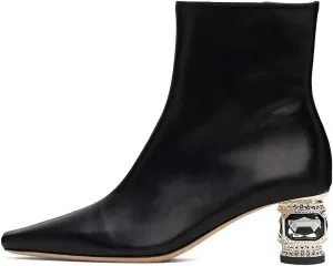 XYD Women Gorgeous Low Chunky Crystal Gem Heel Ankle Boots Closed Square Toe Short Bootie Side Zip Party Ballroom Dress Shoes