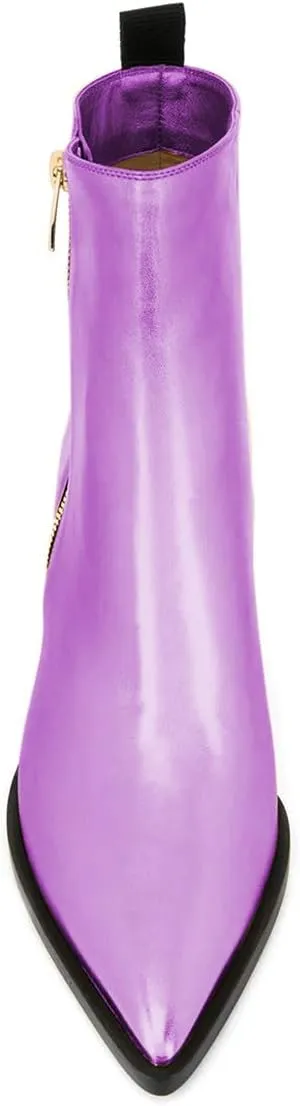 XYD Women Pointed Toe Glossy Ankle Boots Stacked Chunky Heels Pumps Booties with Side Zipper Fall Winter Dress Casual Shoes