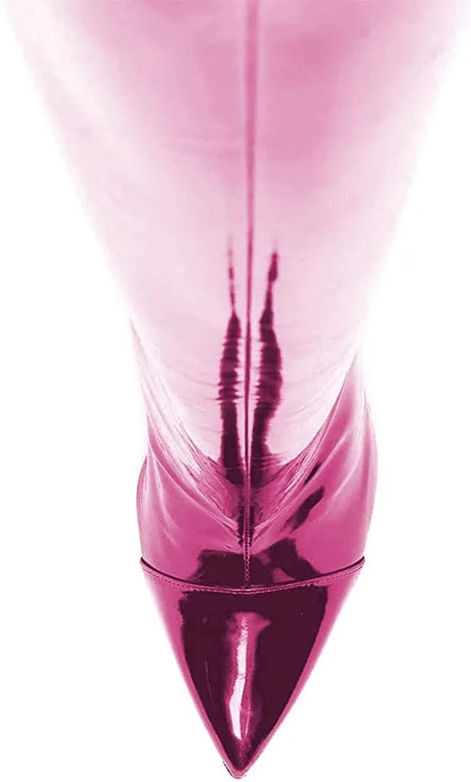 XYD Women Side Zip Knee High Boots Pointed Toe Cylindrical Crystal Block Heels Pumps Slouchy Dressy Party Shoes