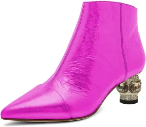 XYD Women's Closed Pointed Toe Chunky Crystal Low Heels Ankle Boots Autumn Winter Dressy Side Zip Party Wedding Club Short Booties Shoes