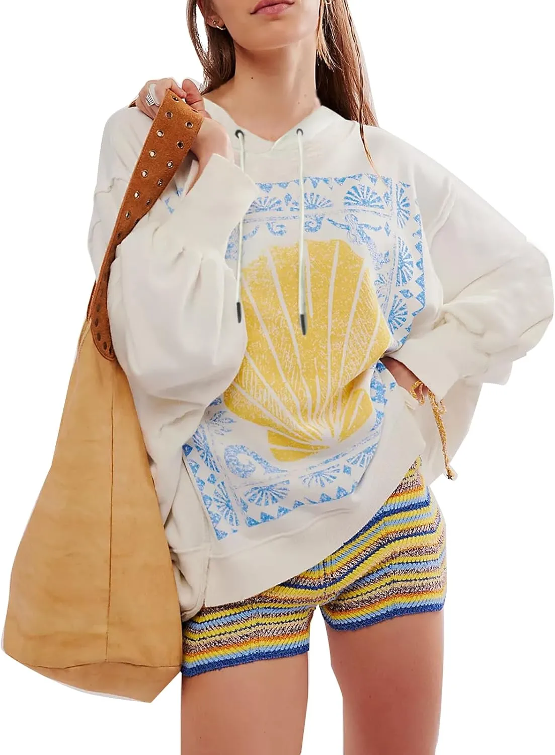 Y2k Oversized Sweatshirts Womens Long Sleeve Crewneck Cute Star Striped Graphic Hoodies Shirts Teens Girl Jacket