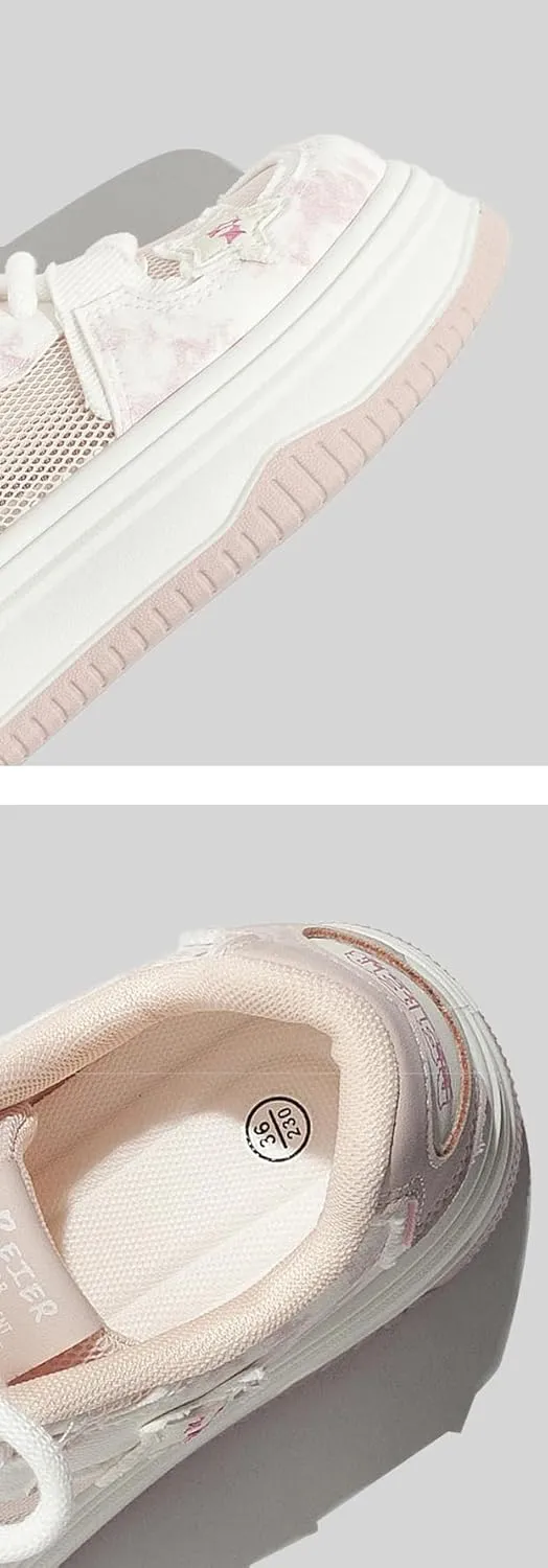 Y2K Retro Harajuku Canvas Star Shoes - Mesh Chunky Sneakers for Women & Girls, Comfy Orthopedic Thick Sole Streetwear White Kawaii Shoes for Beach Travel, Campus Life, All-Match Minimalist Style