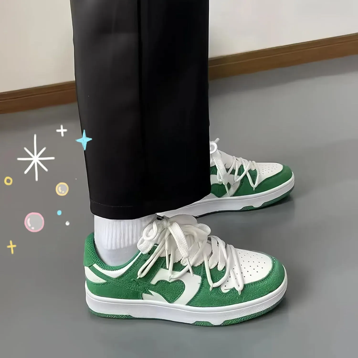 Y2K Sporty Sneakers for Women, Girls Cute Streetwear, Pastal Color Low Top Skate Shoes Couple Matching