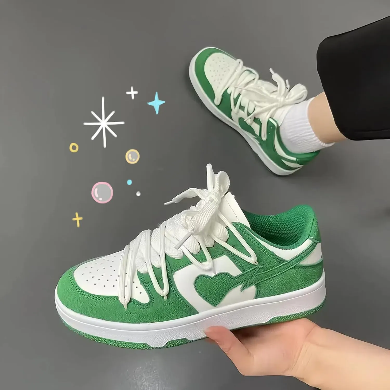 Y2K Sporty Sneakers for Women, Girls Cute Streetwear, Pastal Color Low Top Skate Shoes Couple Matching
