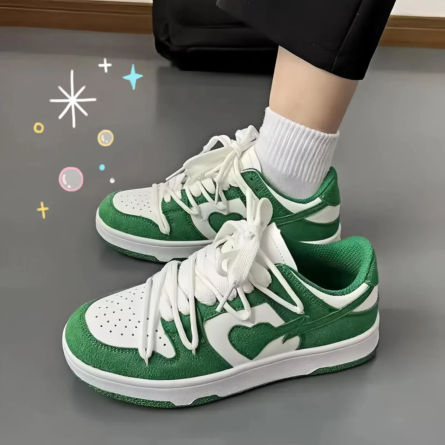 Y2K Sporty Sneakers for Women, Girls Cute Streetwear, Pastal Color Low Top Skate Shoes Couple Matching