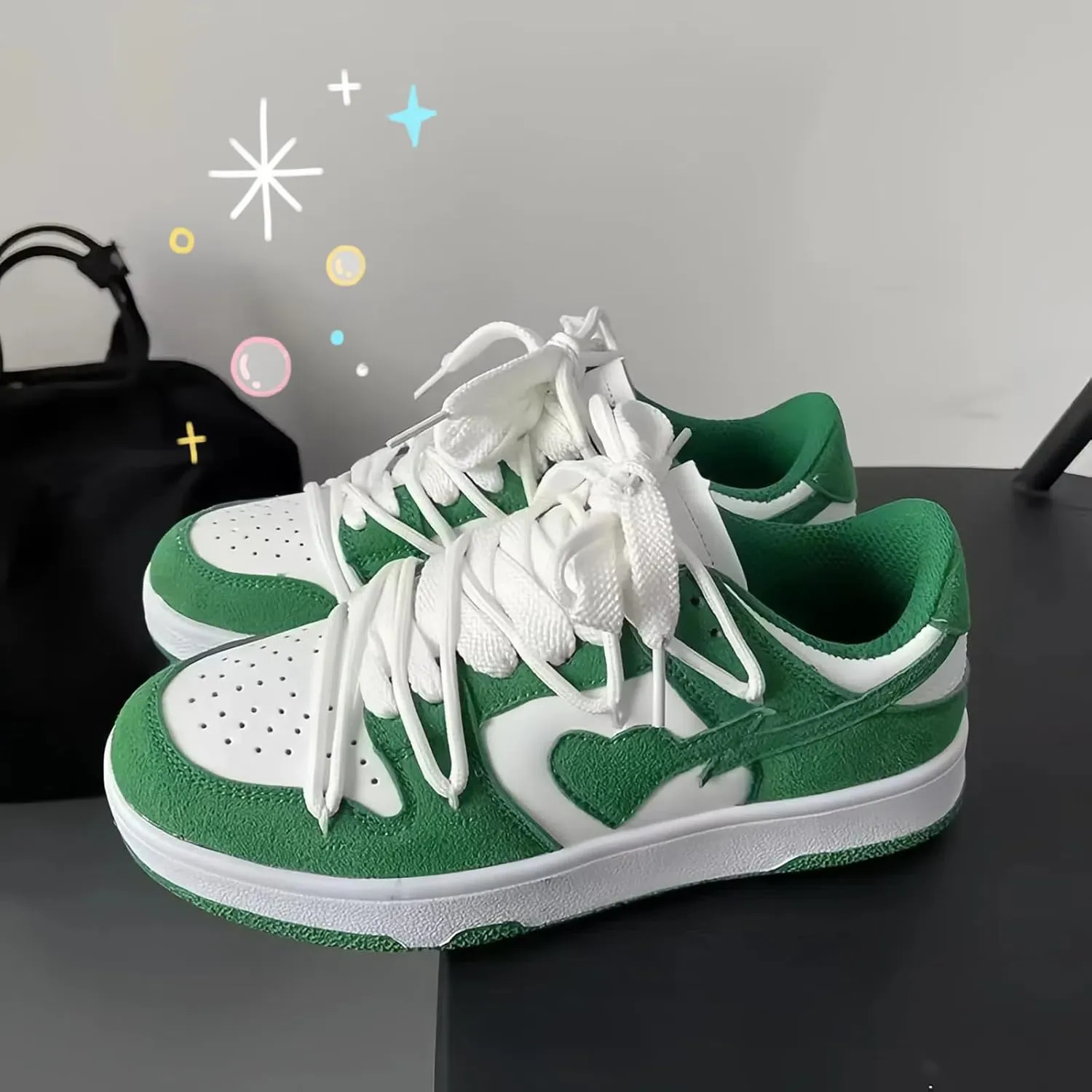 Y2K Sporty Sneakers for Women, Girls Cute Streetwear, Pastal Color Low Top Skate Shoes Couple Matching
