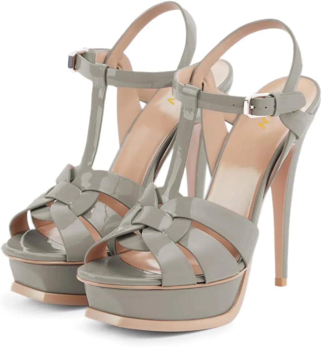 YDN Women's Strappy High Heeled Platform Sandals Peep Toe Stiletto Heels T-strap Ankle Strap Buckled Elegant Dress Shoes Size 4-16 US