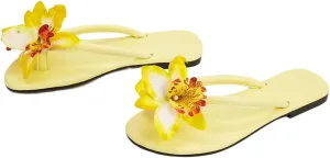 YIYA Women's 3D Flower Thong Flats Sandals Open Round Toe Slip On Slides Summer Casual Beach Floral Slippers
