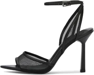 YIYA Women's Black Mesh Slingback Kitten Heels Sandals Open Peep Pointed Toe Stiletto High Heels Ankle Buckle Strap Summer Party Dress Pumps Shoes