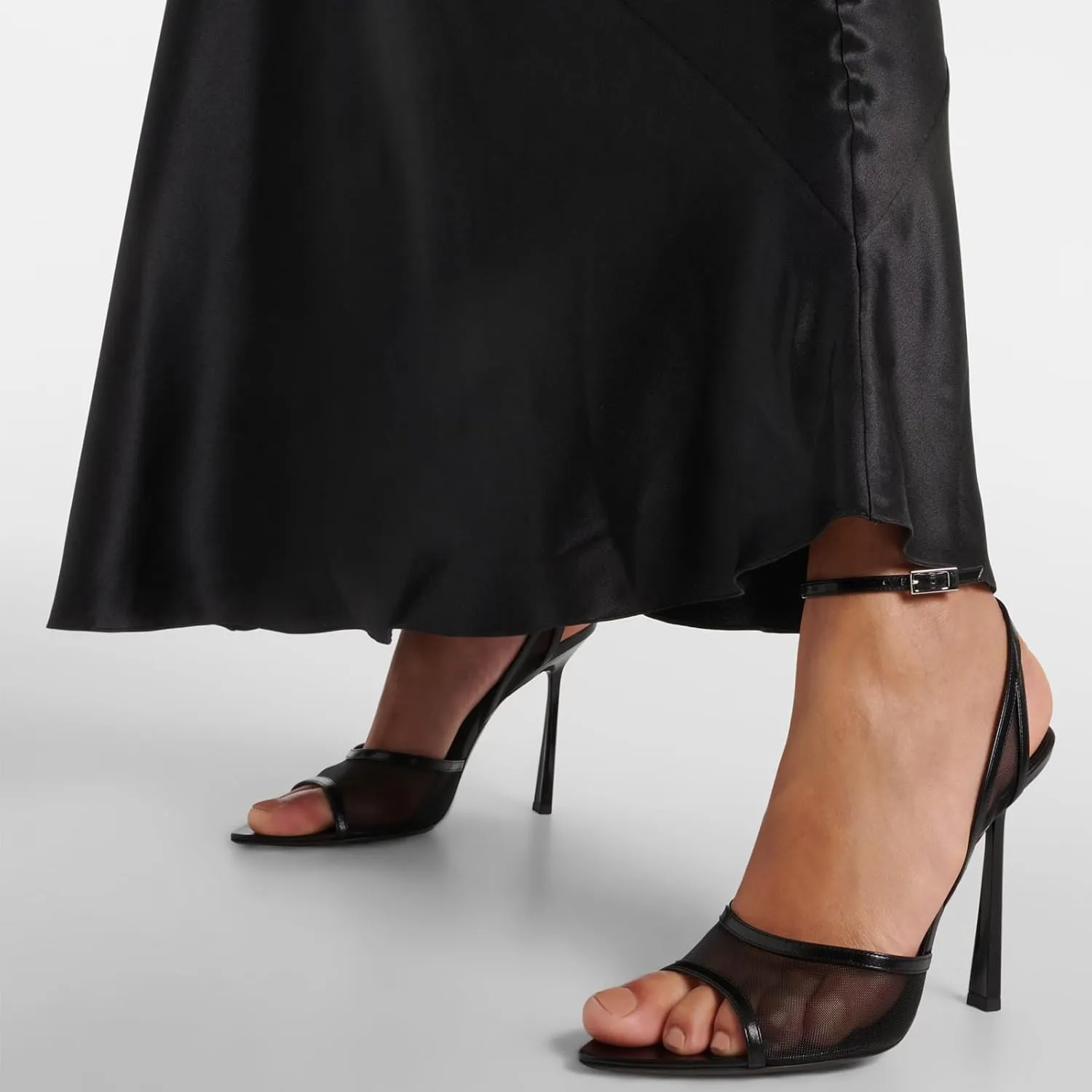 YIYA Women's Black Mesh Slingback Kitten Heels Sandals Open Peep Pointed Toe Stiletto High Heels Ankle Buckle Strap Summer Party Dress Pumps Shoes